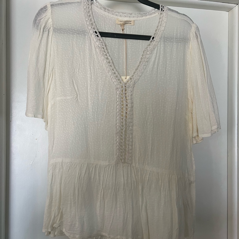 Cream Knit Detail Top